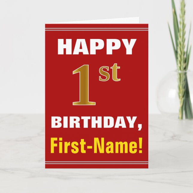 Gras, Rouge, Faux Gold 1er anniversaire avec carte (Devant)