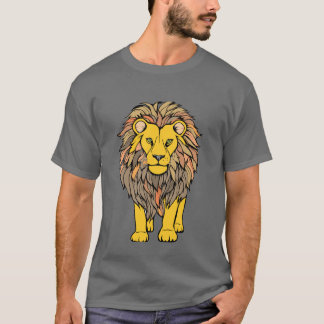Gras rugissant : T-shirt imprimé Lion à feu"