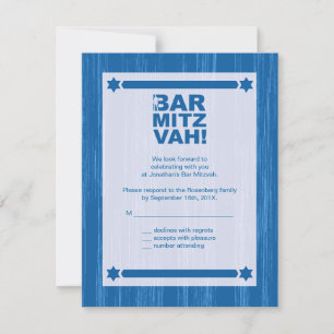 Gras Type Barre Mitzvah Carte de réponse en bleu