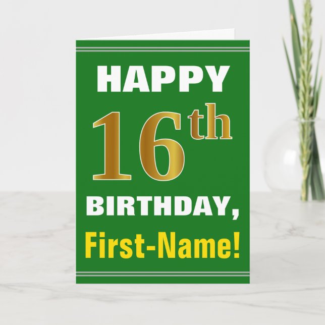 Gras, Vert, Faux Gold 16e anniversaire avec carte  (Devant)
