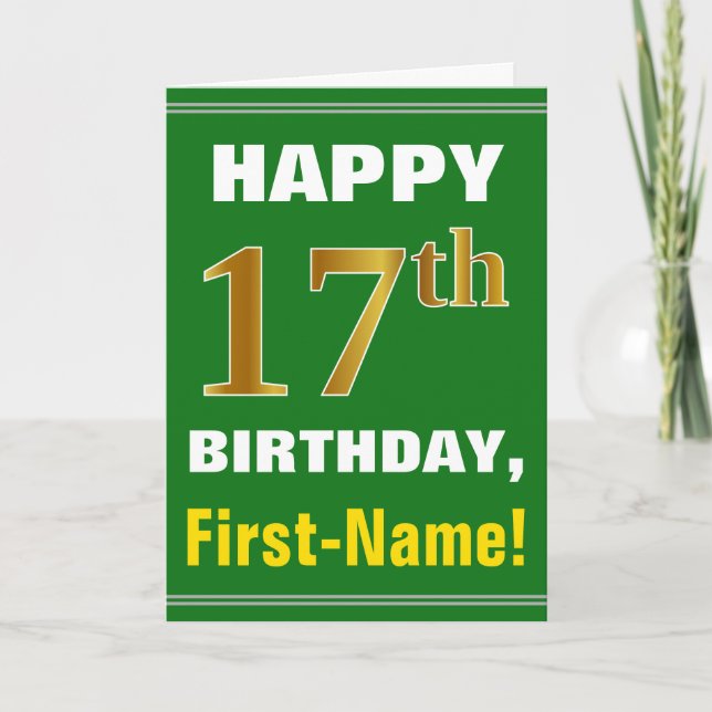 Gras, Vert, Faux Gold 17e anniversaire avec carte  (Devant)