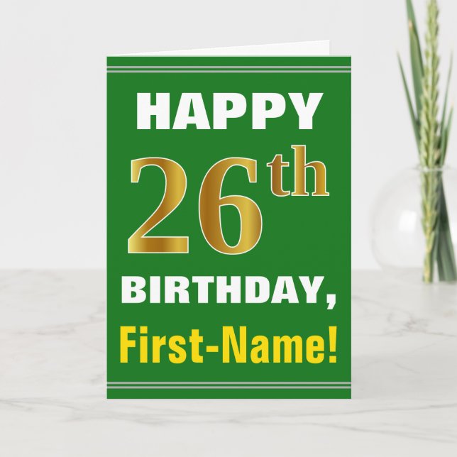 Gras, Vert, Faux Gold 26e anniversaire avec carte  (Devant)