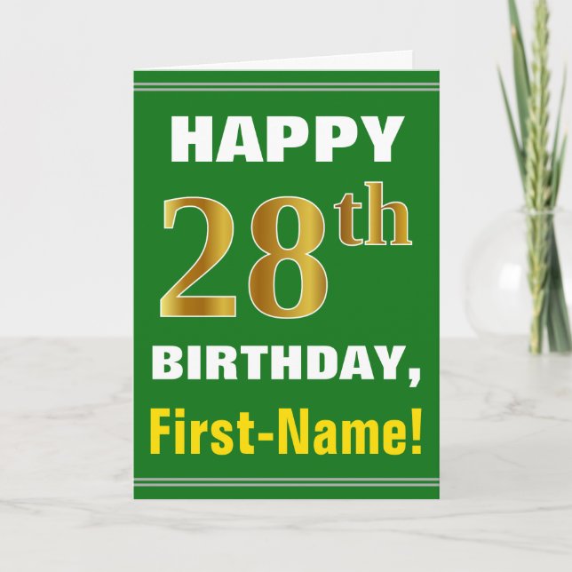 Gras, Vert, Faux Gold 28e anniversaire avec carte  (Devant)