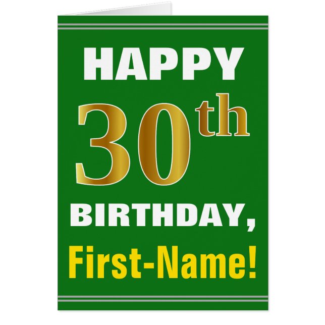 Gras, Vert, Faux Gold 30e anniversaire avec carte  (Devant)