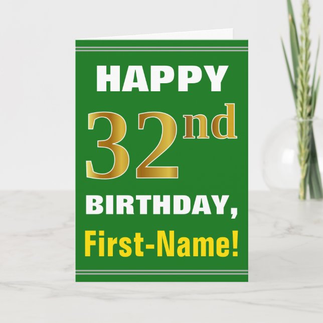 Gras, Vert, Faux Gold 32e anniversaire avec carte  (Devant)