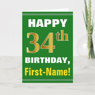 Gras, Vert, Faux Gold 34e anniversaire avec carte 