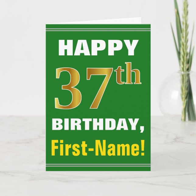 Gras, Vert, Faux Gold 37e anniversaire avec carte  (Devant)