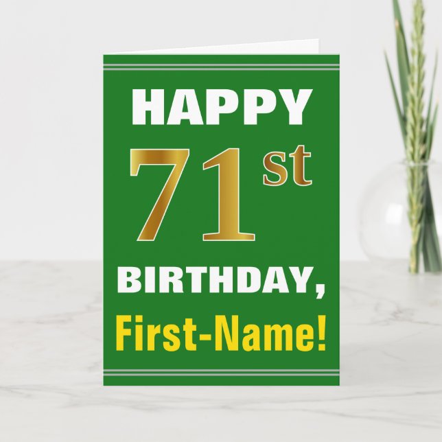Gras, Vert, Faux Gold 71e anniversaire avec carte  (Devant)