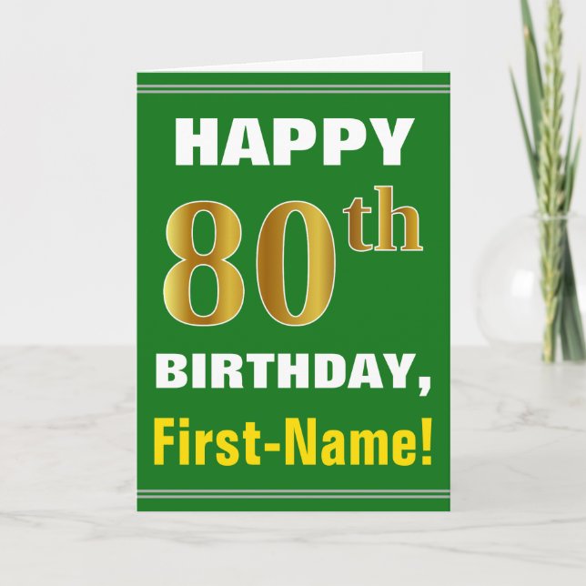 Gras, Vert, Faux Gold 80e anniversaire avec carte  (Devant)