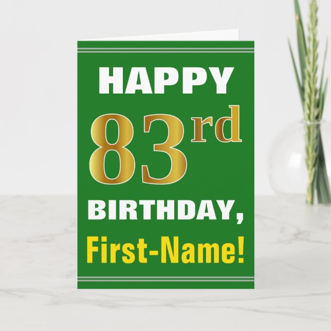 Gras, Vert, Faux Gold 83e anniversaire avec carte  (Devant)