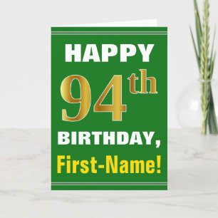 Gras, Vert, Faux Gold 94e anniversaire avec carte 