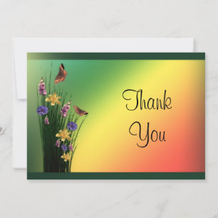 Grasartiger Blumenstrauß und Schmetterlinge Dankeskarte