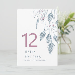 Grasbeeren Hochzeit im Herbst Rosa blaue Tischnumm