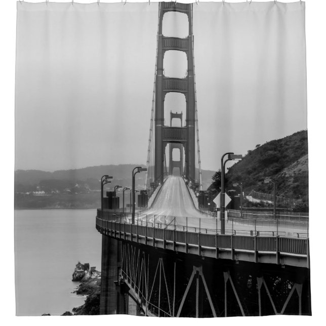 GRASCALE FOTOGRAFIE DER KABELBRÜCKE DUSCHVORHANG (Vorderseite)