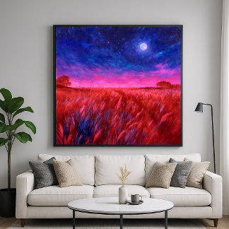 Grasfeld bei Nacht - Impressionistischer Stil Kuns Poster