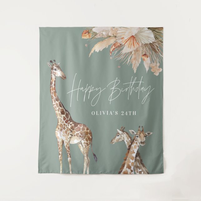 Grasgiraffe-Safari-Pampas-Gras Wandteppich (Vorderseite)