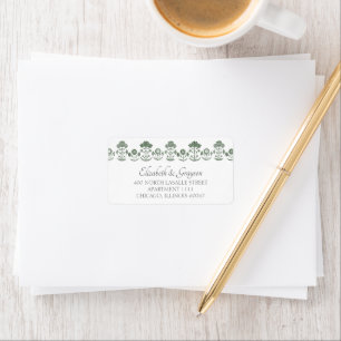 Grasgrün & Weiß Botanischer Blockdruck Hochzeit Adressaufkleber