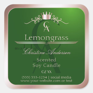Grasgrünes Produktlabel Rosenholzrahmen Monogramm Quadratischer Aufkleber
