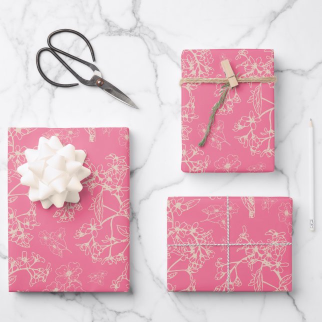 Grasmere Garden Vintag Modernes botanisches Muster Geschenkpapier Set (Vorderseite)