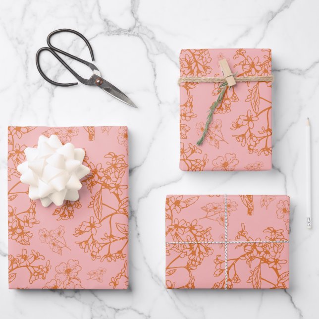 Grasmere Garden Vintag Modernes botanisches Muster Geschenkpapier Set (Vorderseite)