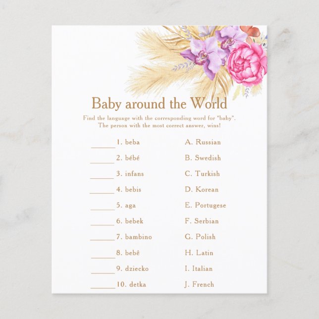 Grass - Baby rund um die Welt Baby Shower Game (Vorderseite)