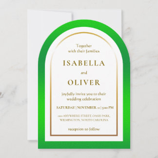 Grass green and golden gradient frame wedding einladung