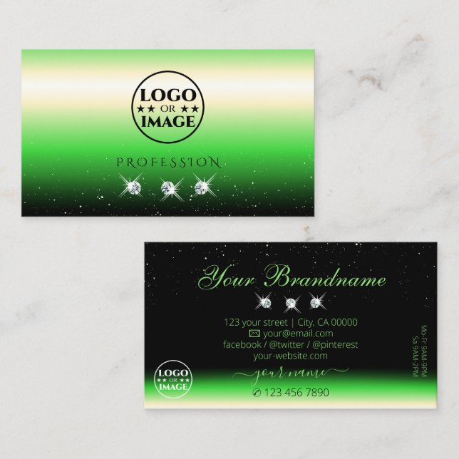Grass Green Black Gradient Sparkle Juwelen Logo hi Visitenkarte (Vorne/Hinten)