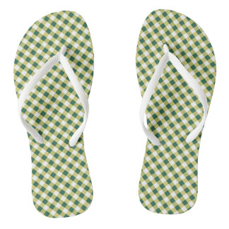 Grass Green Gingham Design Flip Flops