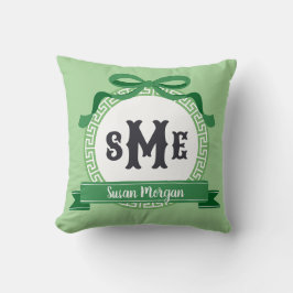 Grass Green Reverse Griechisch Key Bow Monogram Kissen