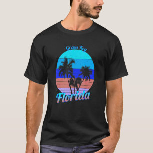 Grass Key Florida Retro Tropische Palmen Ferien T-Shirt