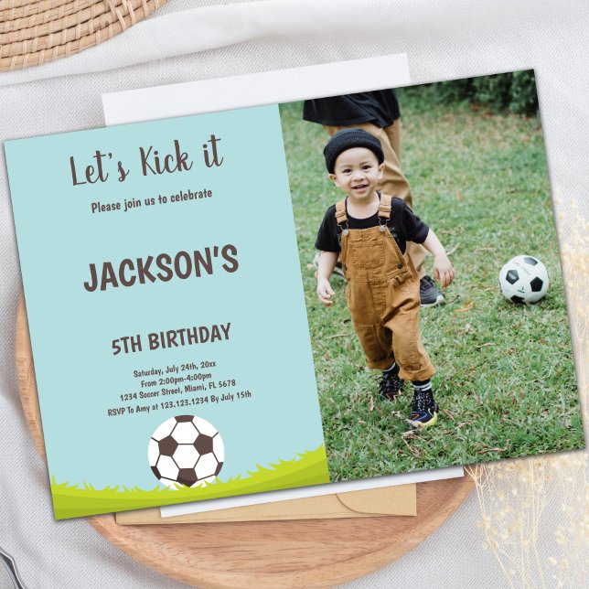 Grass Soccer Geburtstagseinladung mit Foto Einladung (Grass Soccer Birthday Invitations with photo)