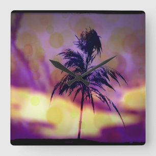 Grass Violet Yellow Lava Sunset Clock Quadratische Wanduhr