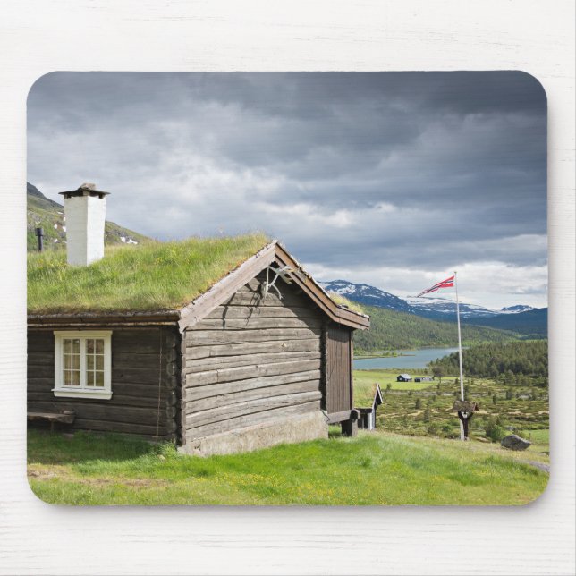 Grasscholledach-Blockhaus in Norwegen mousepad (Vorne)