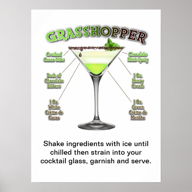 GRASSHOPPER Cocktail Rezept Art 18" x 24" Poster (Vorne)