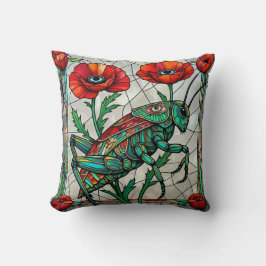 Grasshopper cricket stained glass poppy flower eye kissen