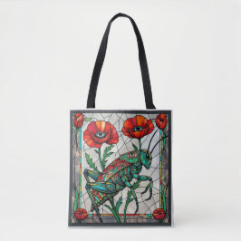 Grasshopper cricket stained glass poppy flower eye tasche