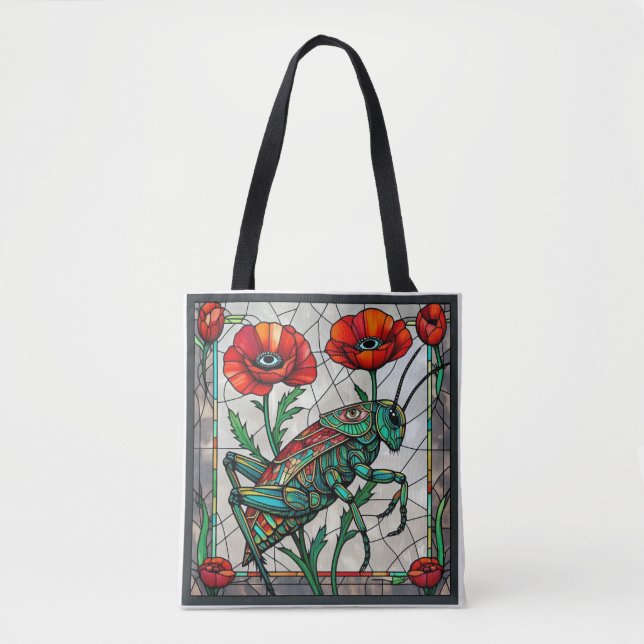 Grasshopper cricket stained glass poppy flower eye tasche (Vorderseite)