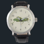 Grasshopper in der Printwerbung Armbanduhr<br><div class="desc">Dieser Limone,  grenzenlose Druck zeichnet sich durch einen grünen Grashüpfer auf cremefarbenem Hintergrund aus. Ein Vision Studio Original,  das wäre ein großartiges Geschenk für Insekten oder Naturliebhaber in Ihrem Leben!</div>