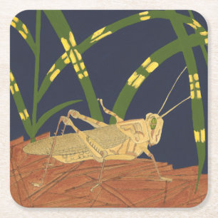 Grasshopper in grünem Gras im blauen Hintergrund Rechteckiger Pappuntersetzer