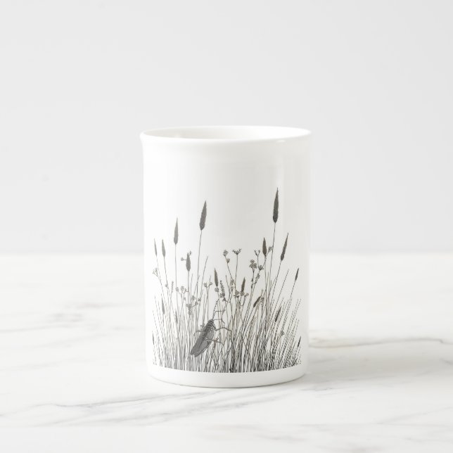 Grasshopper & Wild Grass Ink Art Coffee Mug Prozellantasse (Vorderseite)