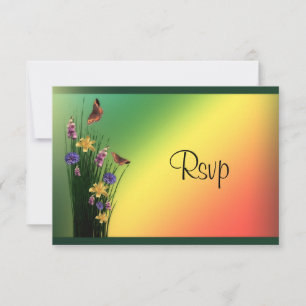Grassy Bouquet und Schmetterlinge RSVP Karte