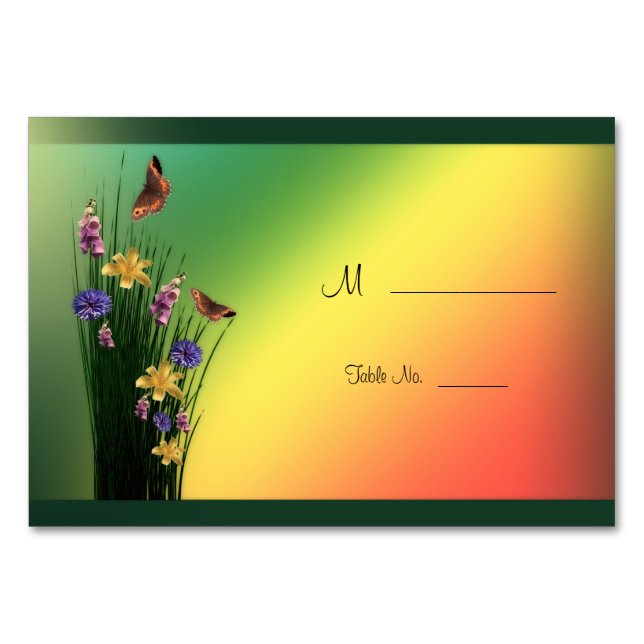 Grassy Bouquet und Schmetterlinge Tischnummer (Vorderseite)