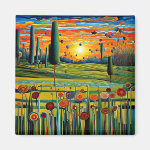 Graswiesen bei Sonnenuntergang 5 Magnet