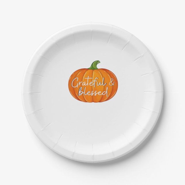 Grateful and Blessed - Pumpkin  Fall Thanksgiving  Pappteller (Vorderseite)