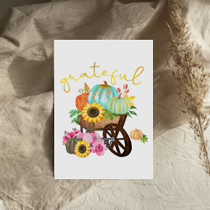 Grateful Cart Pumpkins Sunflower Erntedank Card