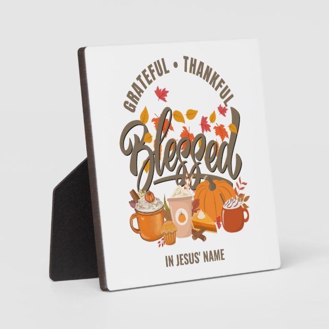 GRATEFUL DANKFUL BLESSED Christlicher Erntedank Fotoplatte (Vorderseite)