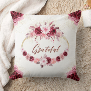 GRATEFUL Extravagantes Skript Burgundi Floral Gold Kissen