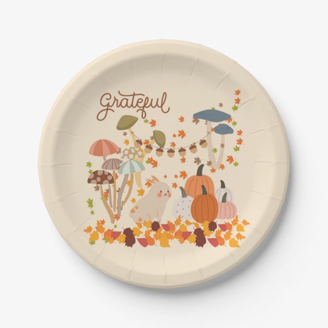 Grateful Fall Bunny Pappteller (Vorderseite)