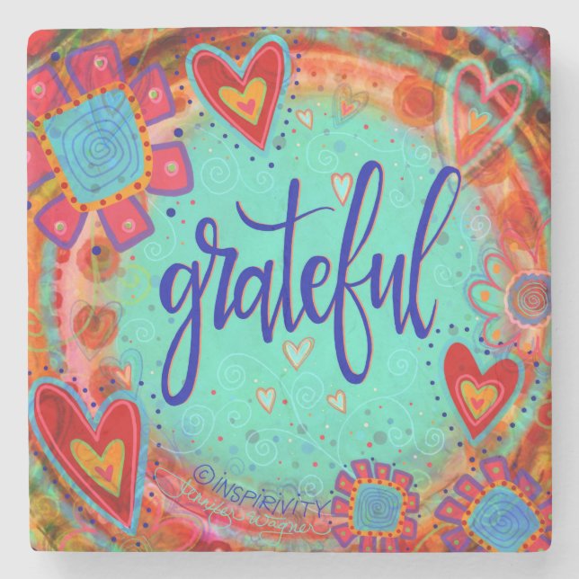 Grateful Floral Whimsical Hearts Fun Drink Steinuntersetzer (Vorderseite)