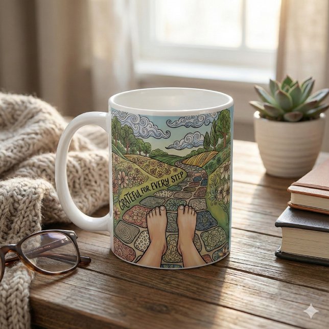 Grateful For Every Step Personalized Coffee Mug (Encourage gratitude with this, "Grateful for every step" personalized mug! )